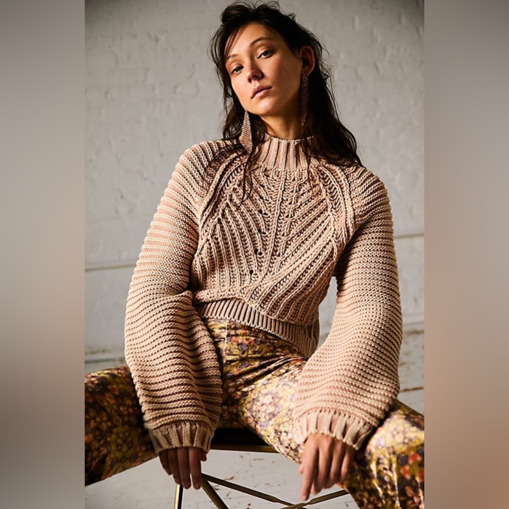 Free People Beige Cable Knit Sweater